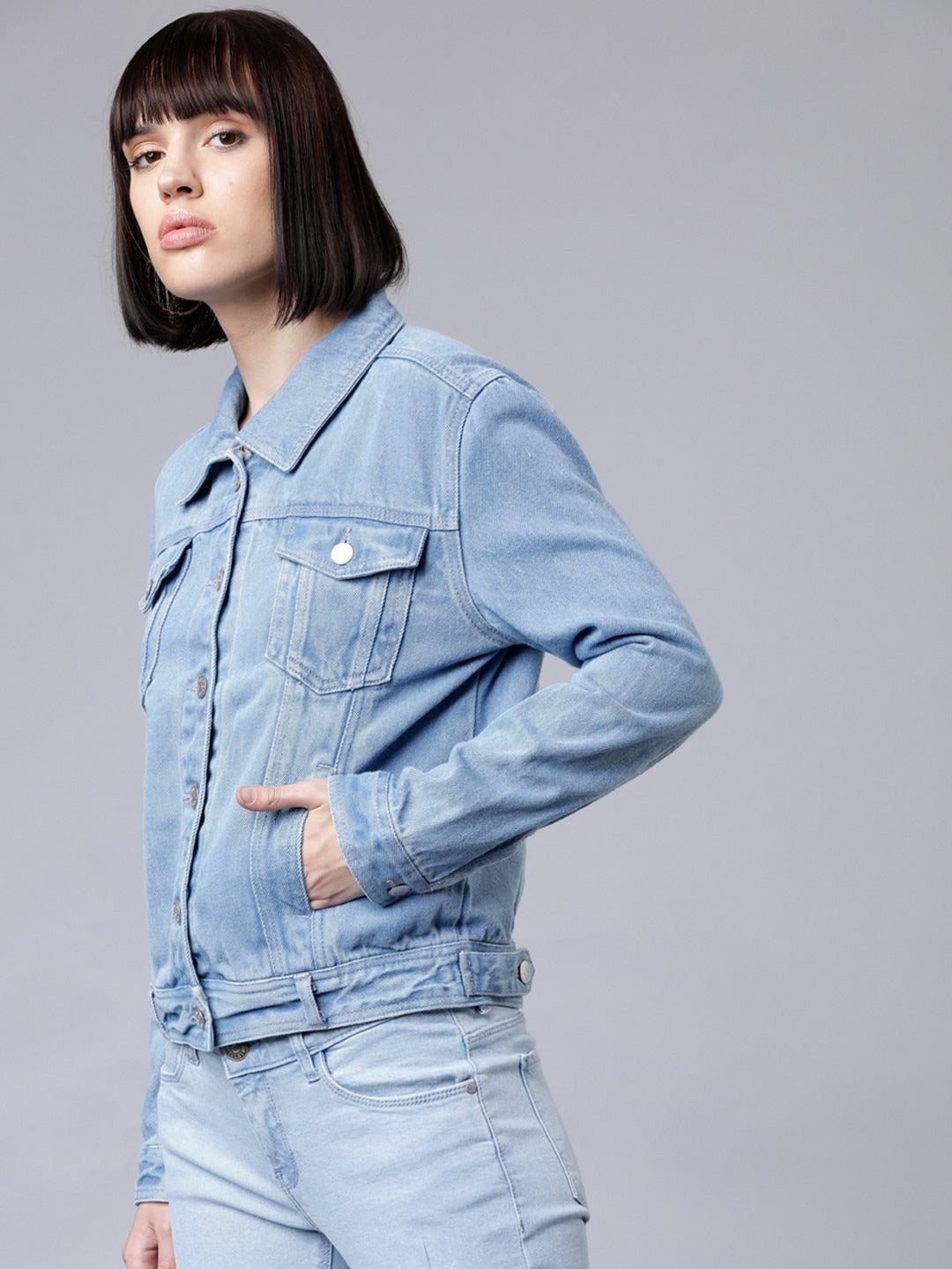 Women Blue Solid Denim Jacket – Classic, Breathable & Versatile for Pakistan | DOCACCA