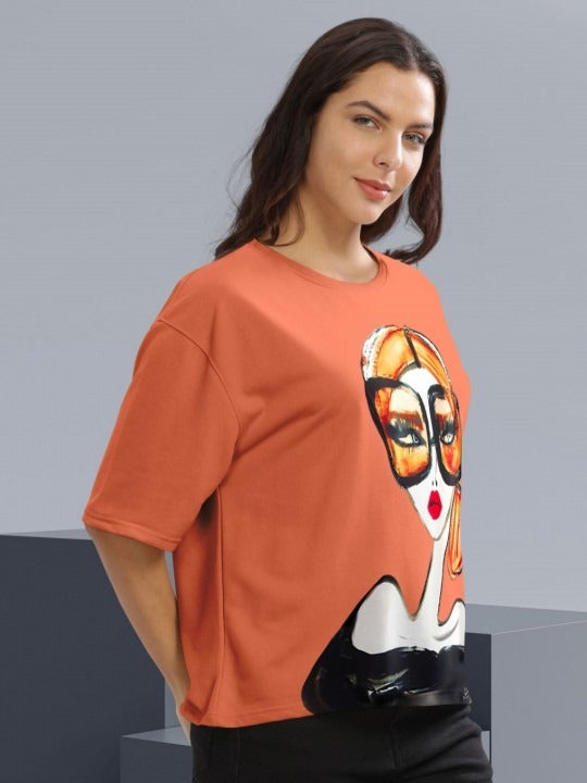 Women Graphic Printed Round Neck Cotton Oversized T-Shirt – Trendy Casual Wear in Pakistan