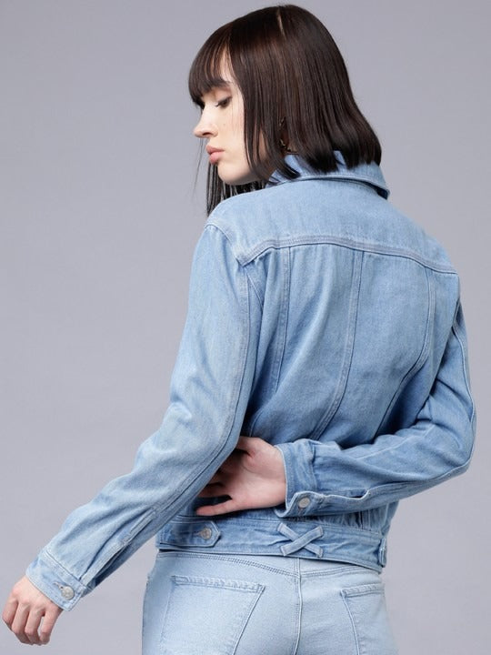 Women Blue Solid Denim Jacket – Classic, Breathable & Versatile for Pakistan | DOCACCA