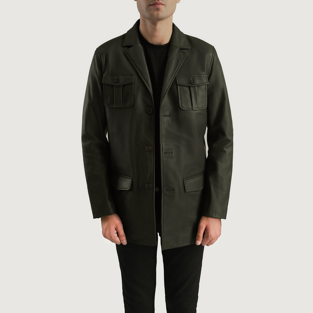 Men's Green Genuine Leather Blazer