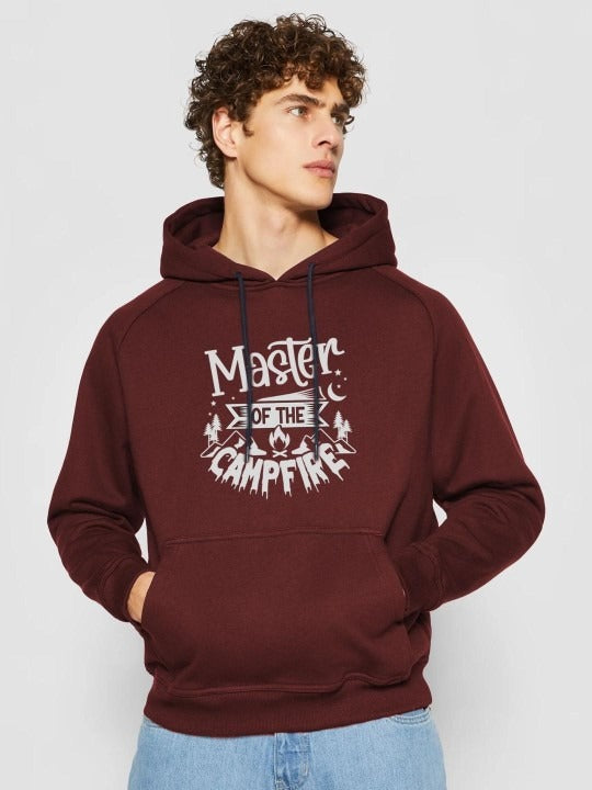 Men Maroon Printed Hooded Sweatshirt – Stylish Cotton Fleece Hoodie for Casual Wear in Pakistan