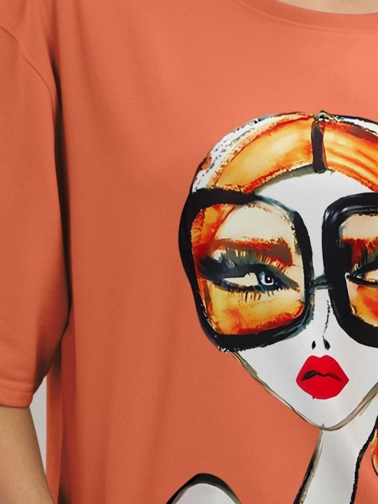 Women Graphic Printed Round Neck Cotton Oversized T-Shirt – Trendy Casual Wear in Pakistan