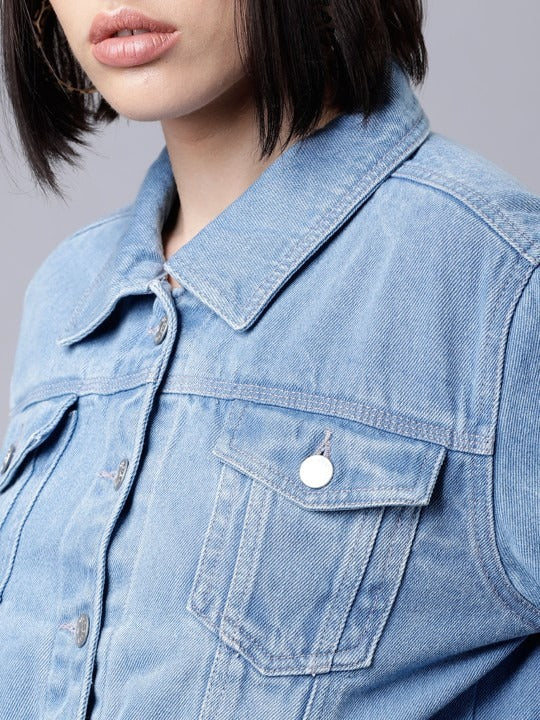 Women Blue Solid Denim Jacket – Classic, Breathable & Versatile for Pakistan | DOCACCA