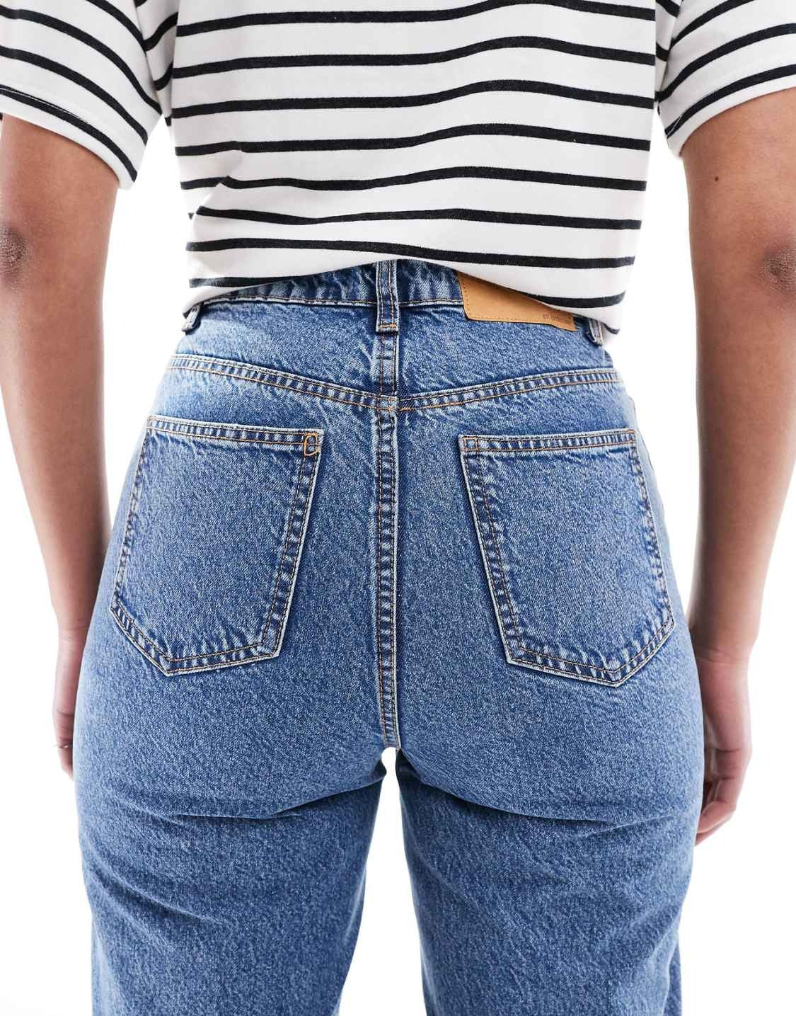 Women’s Mom Jeans in Mid Blue – High Waist Relaxed Fit Denim for Everyday Pakistani Style | DOCACCA