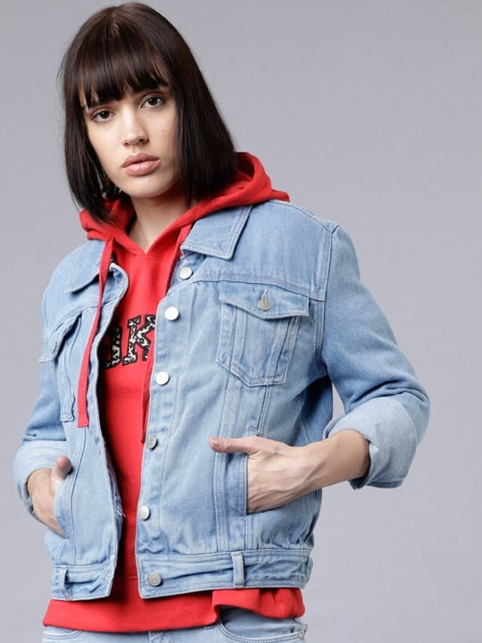 Women Blue Solid Denim Jacket – Classic, Breathable & Versatile for Pakistan | DOCACCA