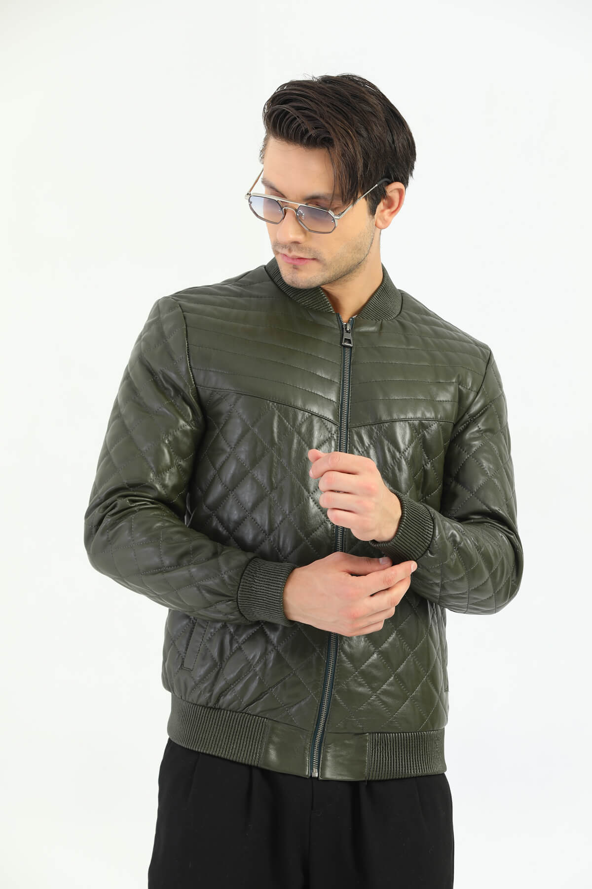 Como Green Patterned Leather Jacket