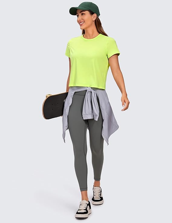 Women's Workout Crop Top T-Shirt Yoga Running Basic Tee Light Green