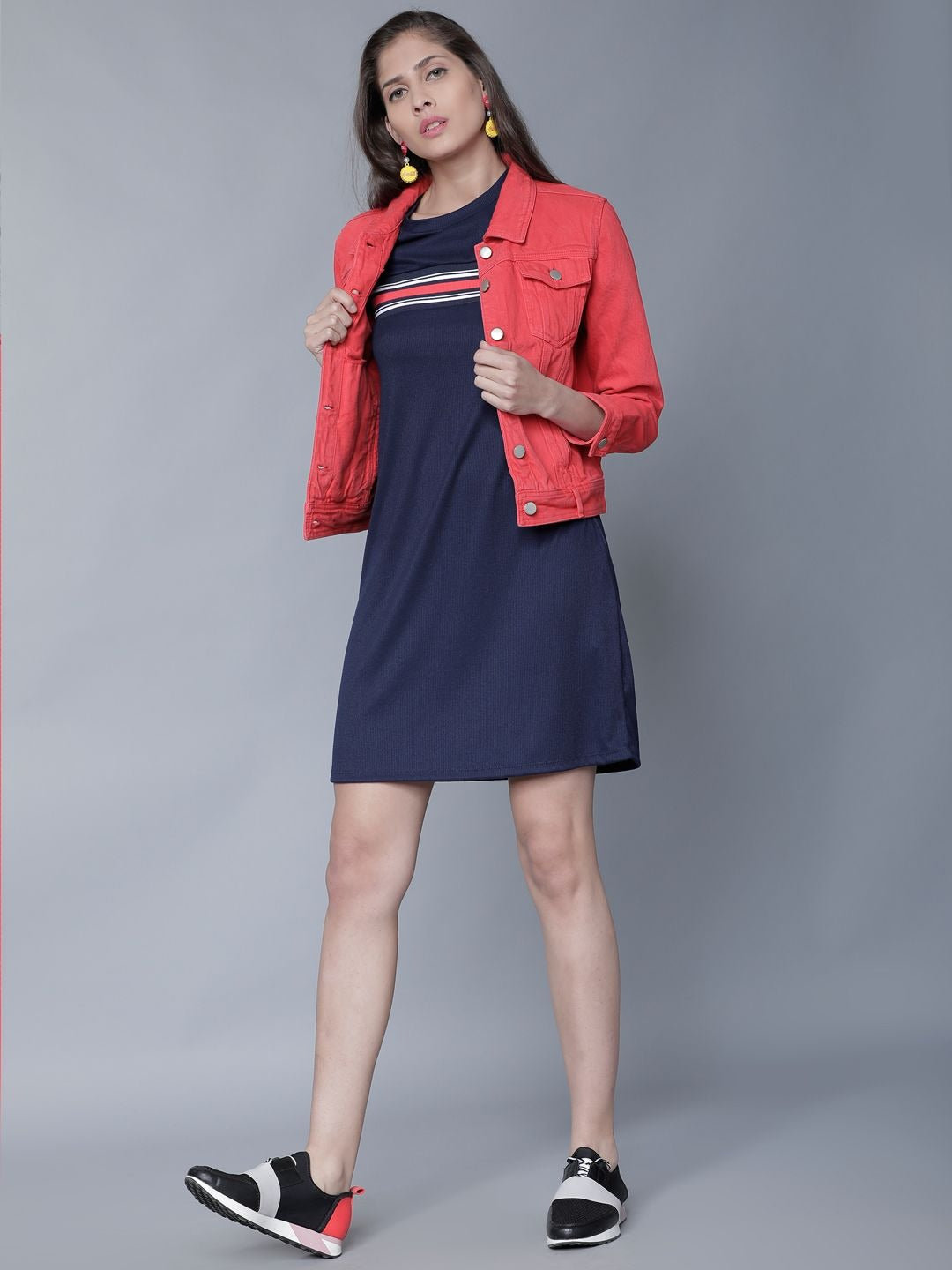 Women Red Solid Denim Jacket by HB INDUSTRIES – Lightweight Cotton Outerwear for Pakistani Style