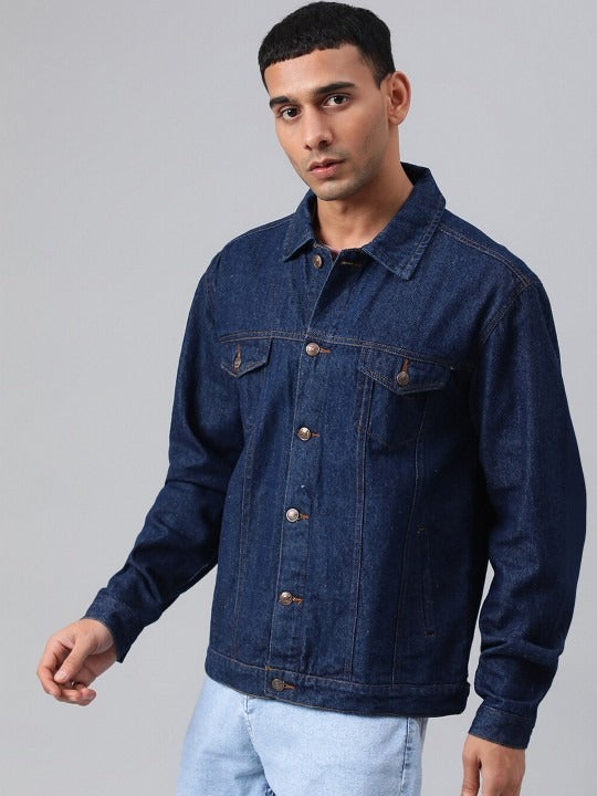 Blue Spread Collar Washed Denim Jacket – Rugged, Stylish Outerwear for Pakistani Men | HB INDUSTRIES