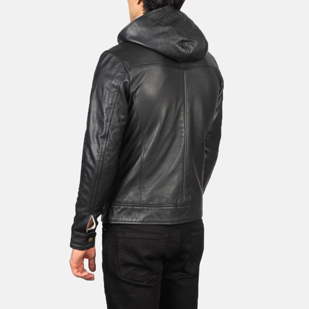 Black Hooded Sheep Leather Bomber Jacket