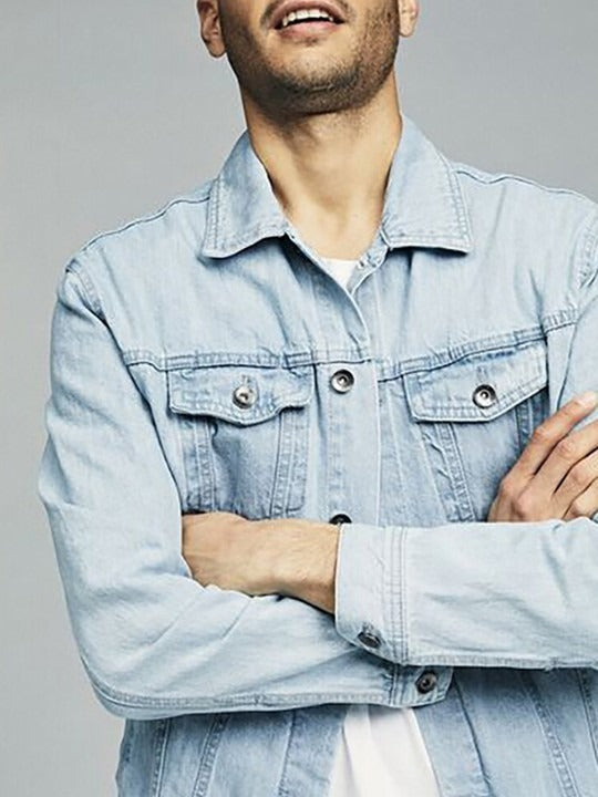 Blue Spread Collar Washed Denim Jacket – Stylish, Breathable Streetwear for Pakistani Men | HB INDUSTRIES