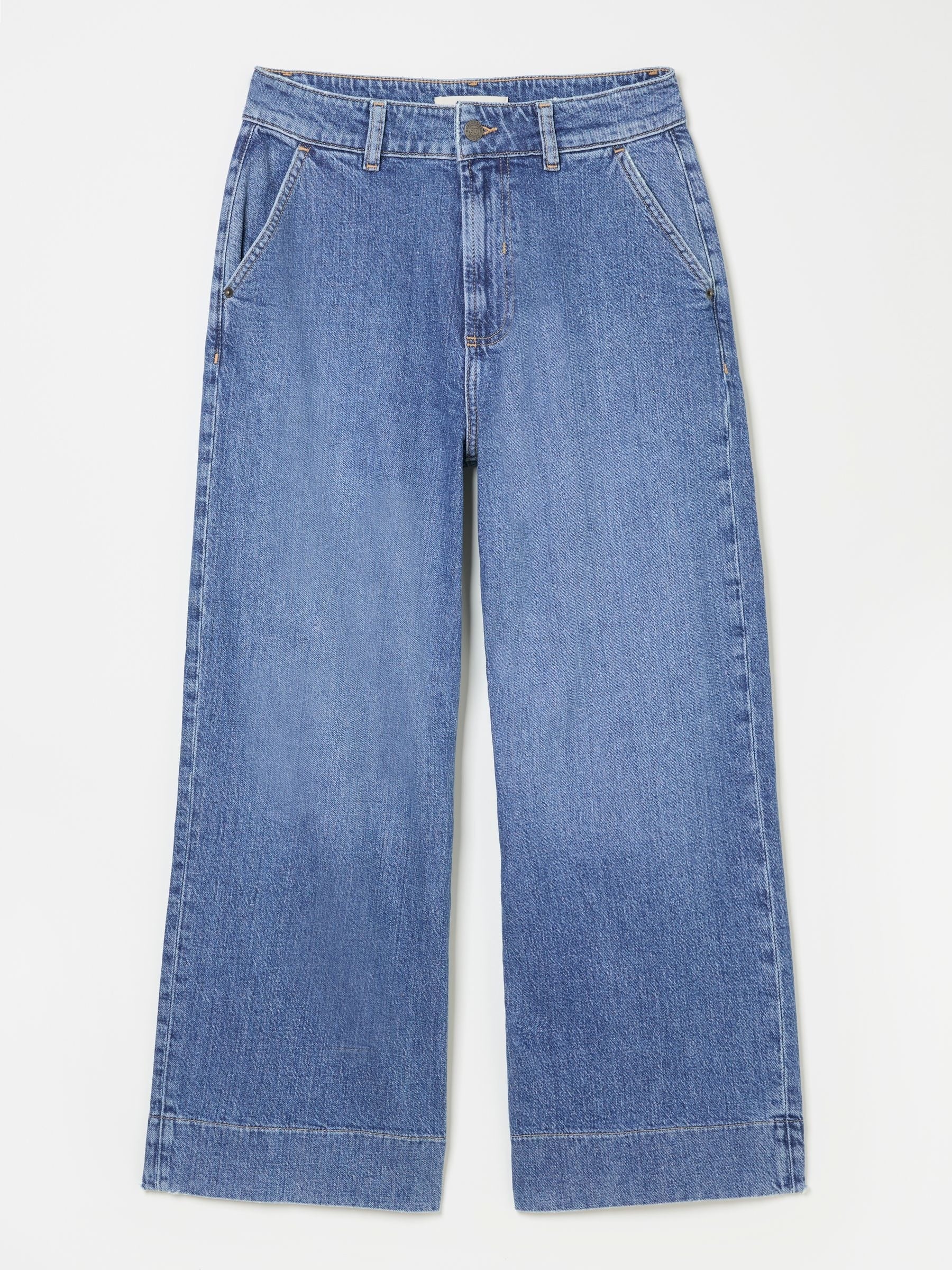 Women FatFace Hove Blue Denim Wide Leg Crop Jeans – Stylish Cropped Denim for Pakistani Women