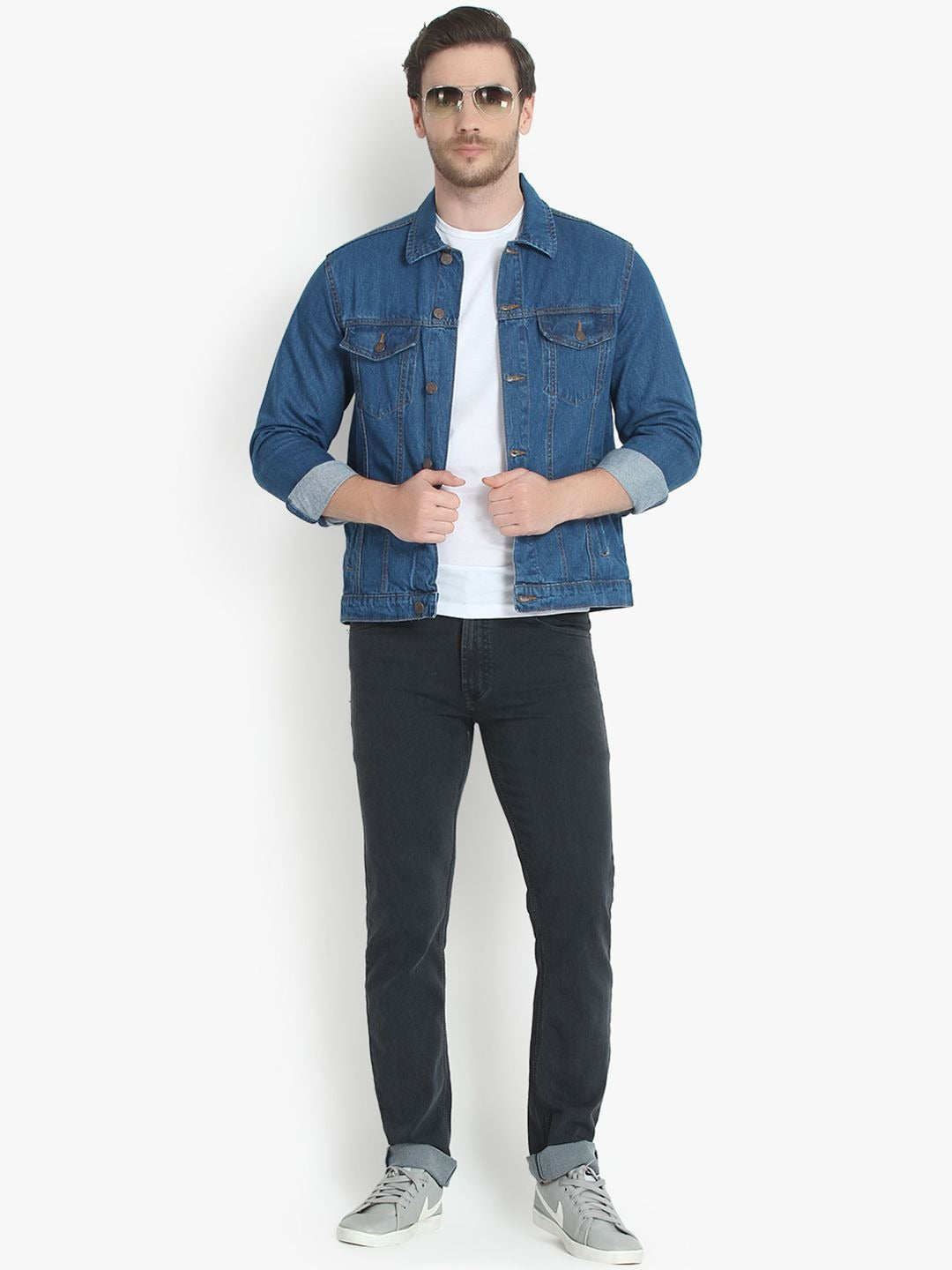 Men Blue Solid Denim Jacket – Breathable All-Season Streetwear for Pakistan | HB INDUSTRIES