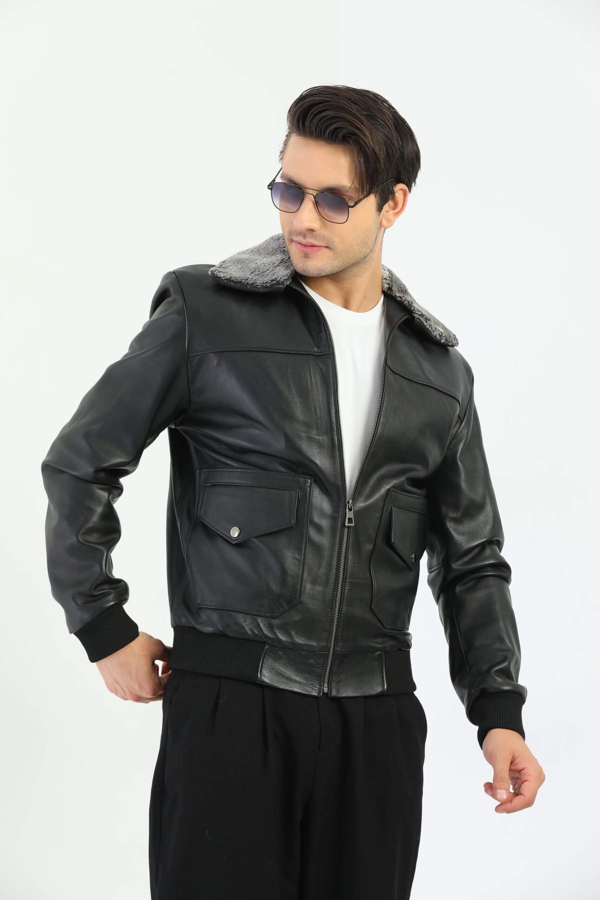 Palermo Black Leather Jacket Fur Collar