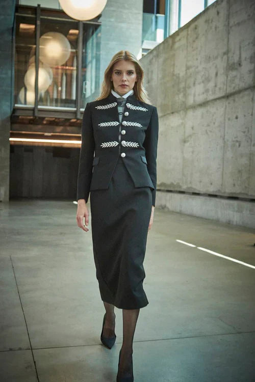 HB INDUSTRIES Black Blazer with Silver Embroidery