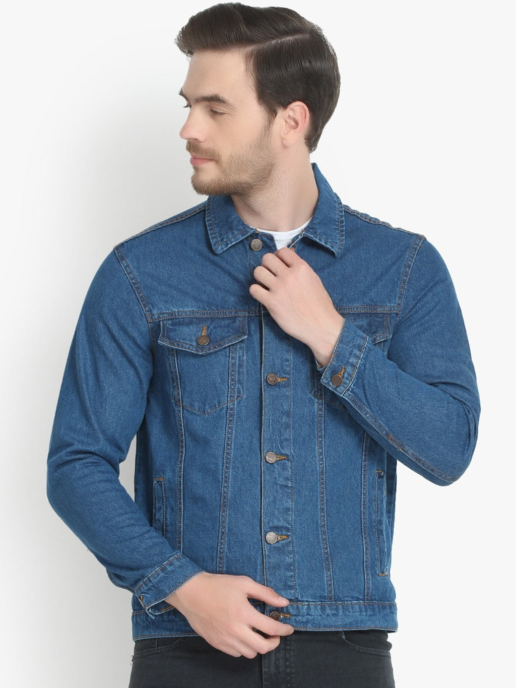 Men Blue Solid Denim Jacket – Breathable All-Season Streetwear for Pakistan | HB INDUSTRIES