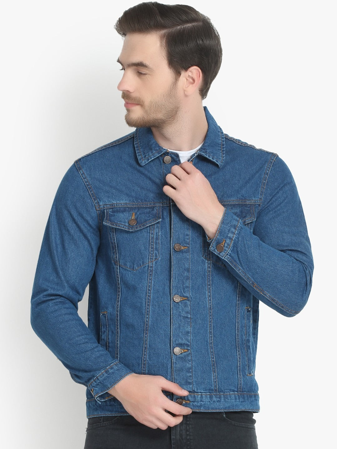 Men Blue Solid Denim Jacket – Breathable All-Season Streetwear for Pakistan | HB INDUSTRIES