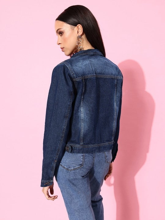 Women Blue Washed Denim Trucker Jacket – Classic Washed Trucker for Pakistan | DOCACCA