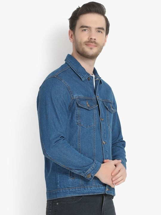 Men Blue Solid Denim Jacket – Breathable All-Season Streetwear for Pakistan | HB INDUSTRIES