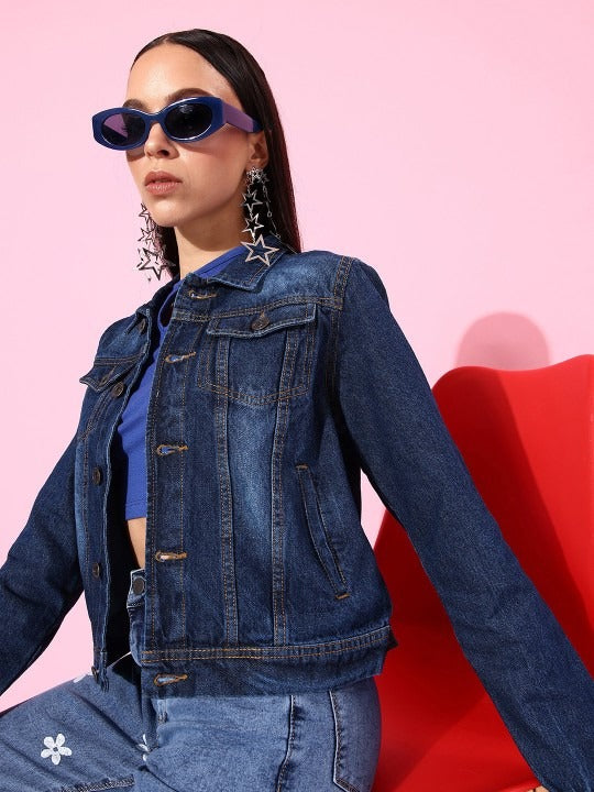 Women Blue Washed Denim Trucker Jacket – Classic Washed Trucker for Pakistan | DOCACCA