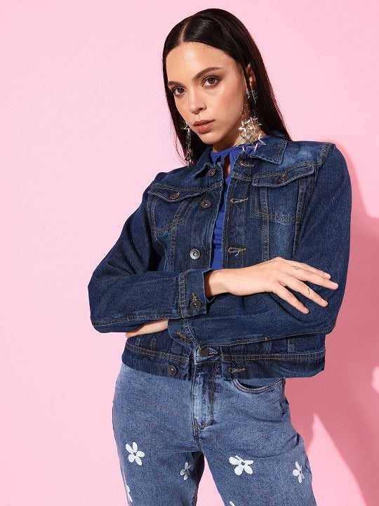 Women Blue Washed Denim Trucker Jacket – Classic Washed Trucker for Pakistan | DOCACCA