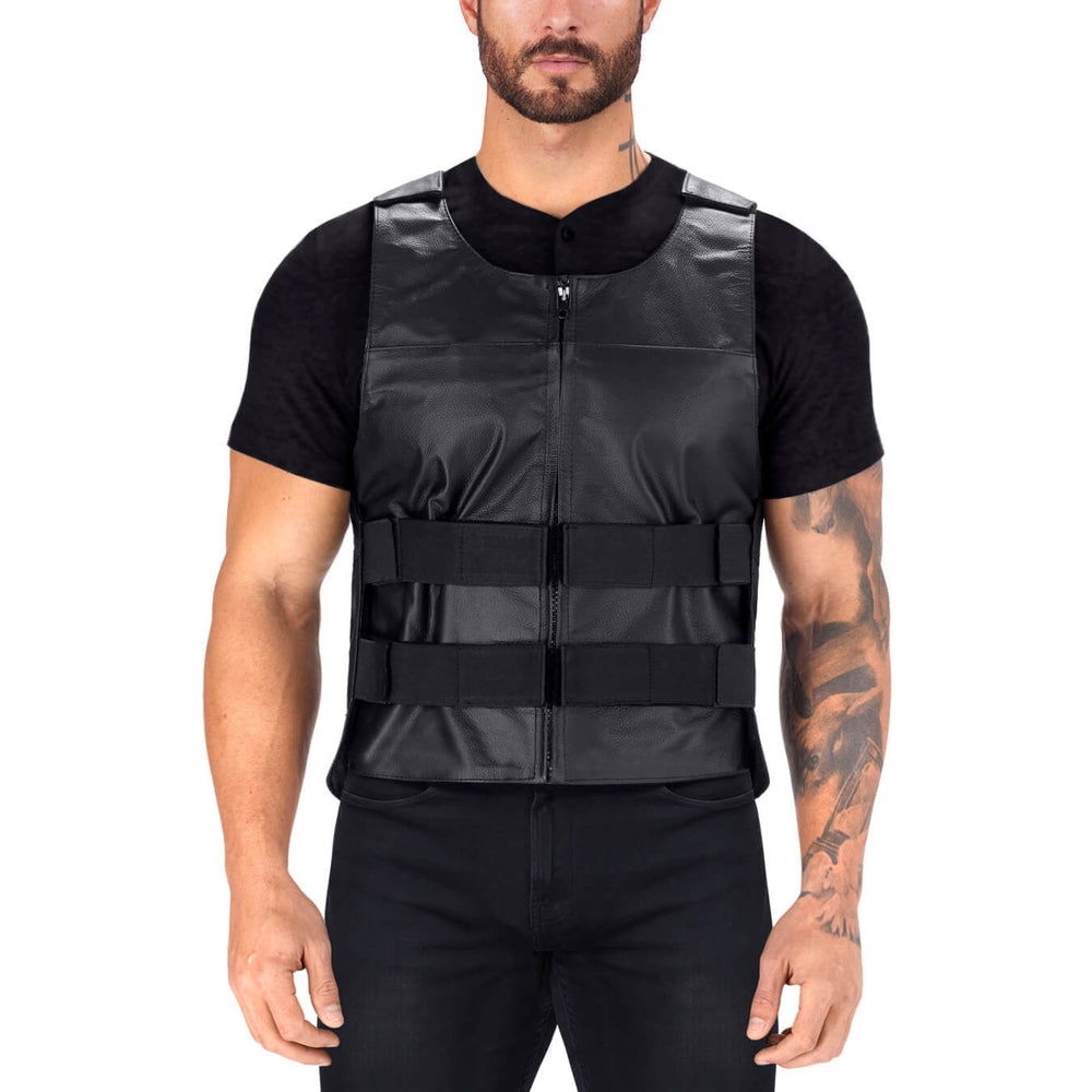 HB INDUSTRIES Revolver Genuine Leather Motorcycle Vest for Men