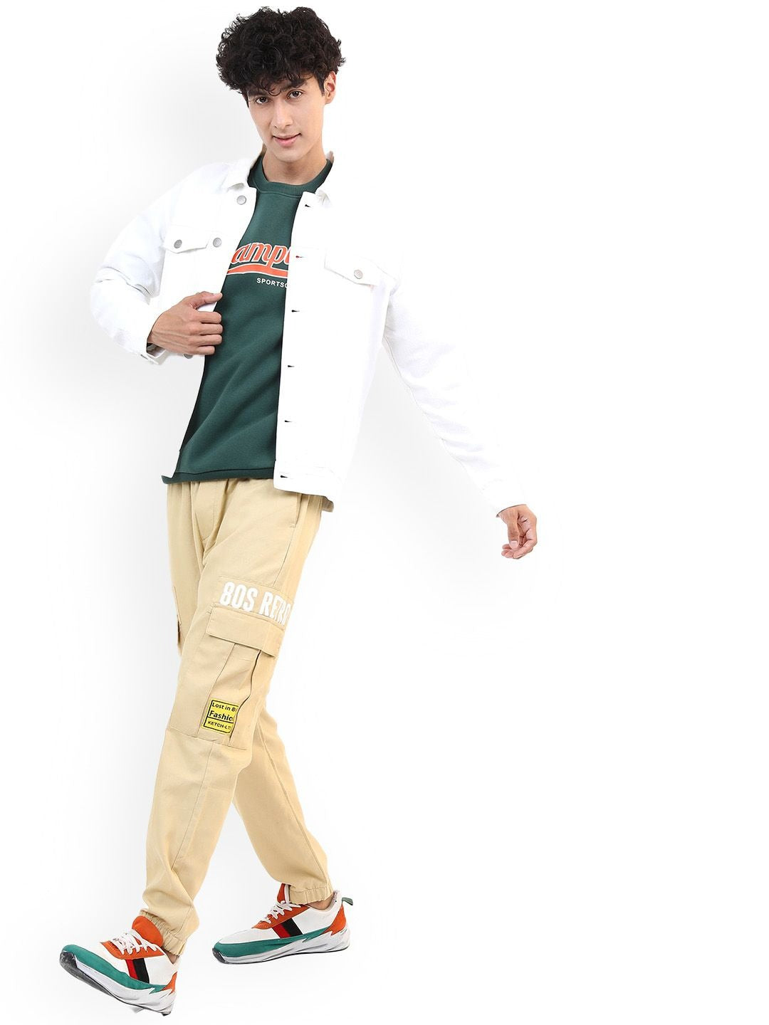 Men White Solid Denim Jacket