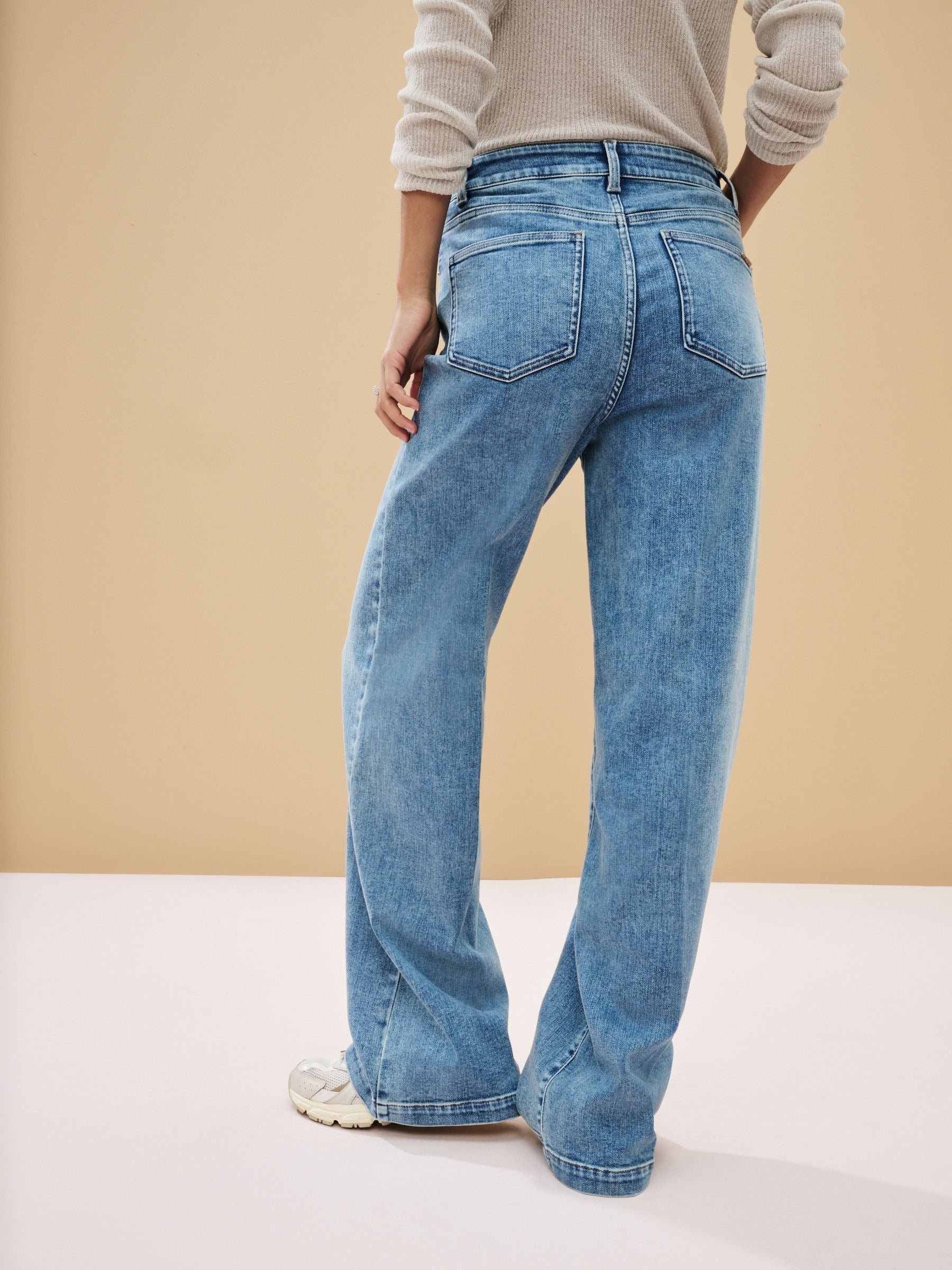 Women Mid Blue Wide Leg Jeans – Trendy High Waist Denim Pants for Women in Pakistan | HB INDUSTRIES