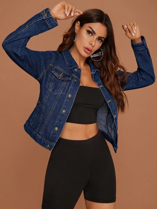 Women Washed Crop Denim Jacket