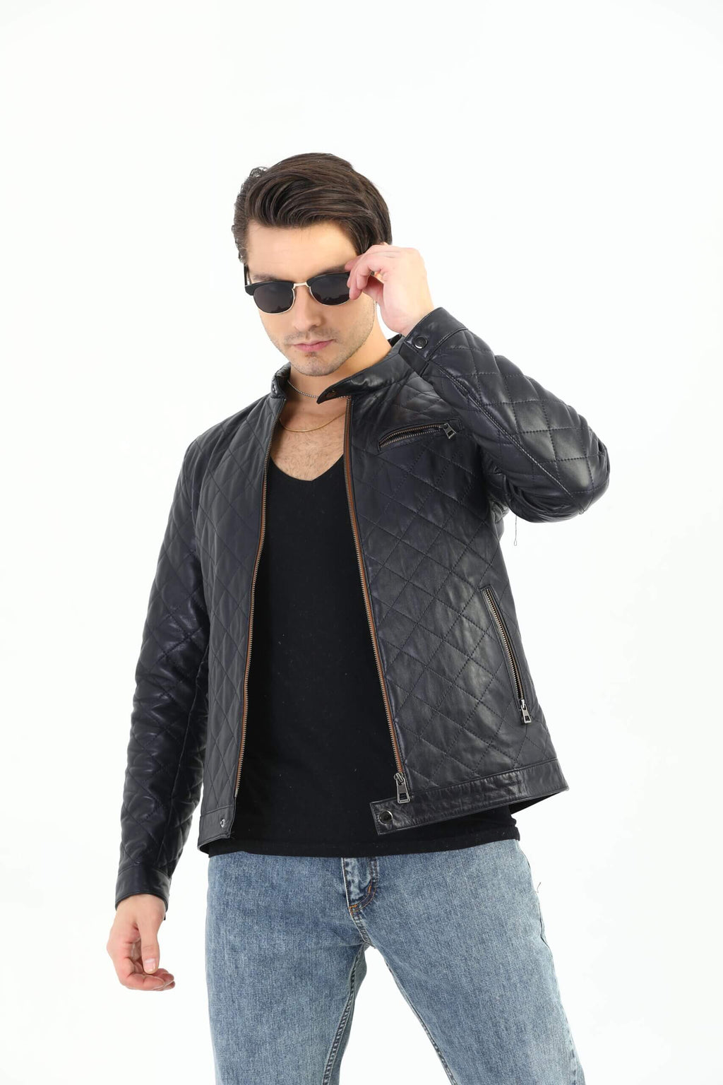 HB INDUSTRIES Leonardo Genuine Biker Leather Jacket Men's