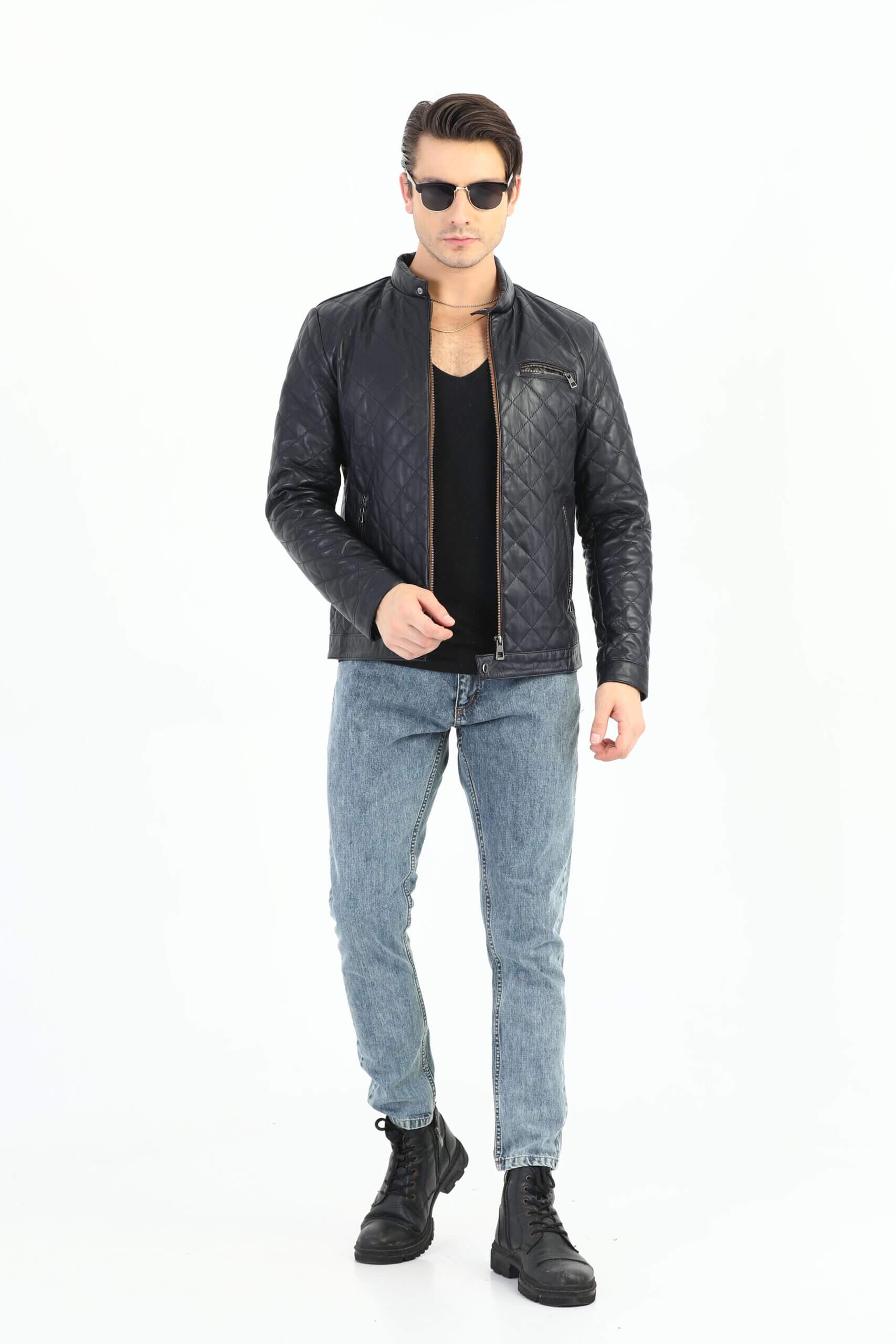 HB INDUSTRIES Leonardo Genuine Biker Leather Jacket Men's