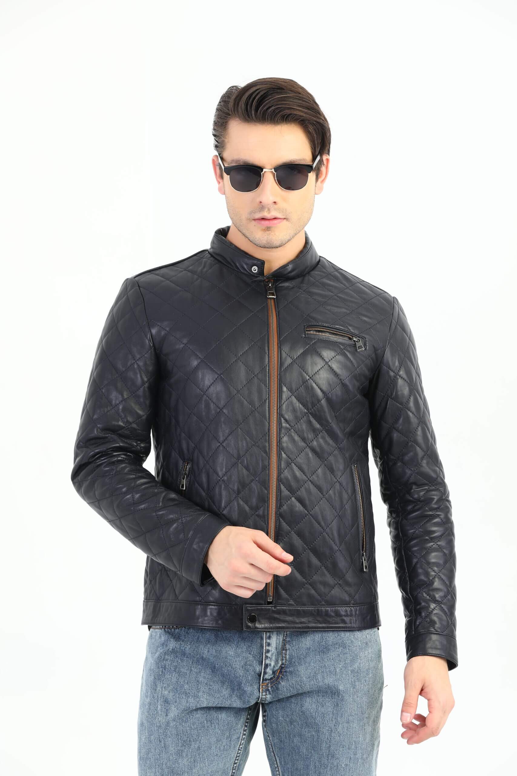 HB INDUSTRIES Leonardo Genuine Biker Leather Jacket Men's