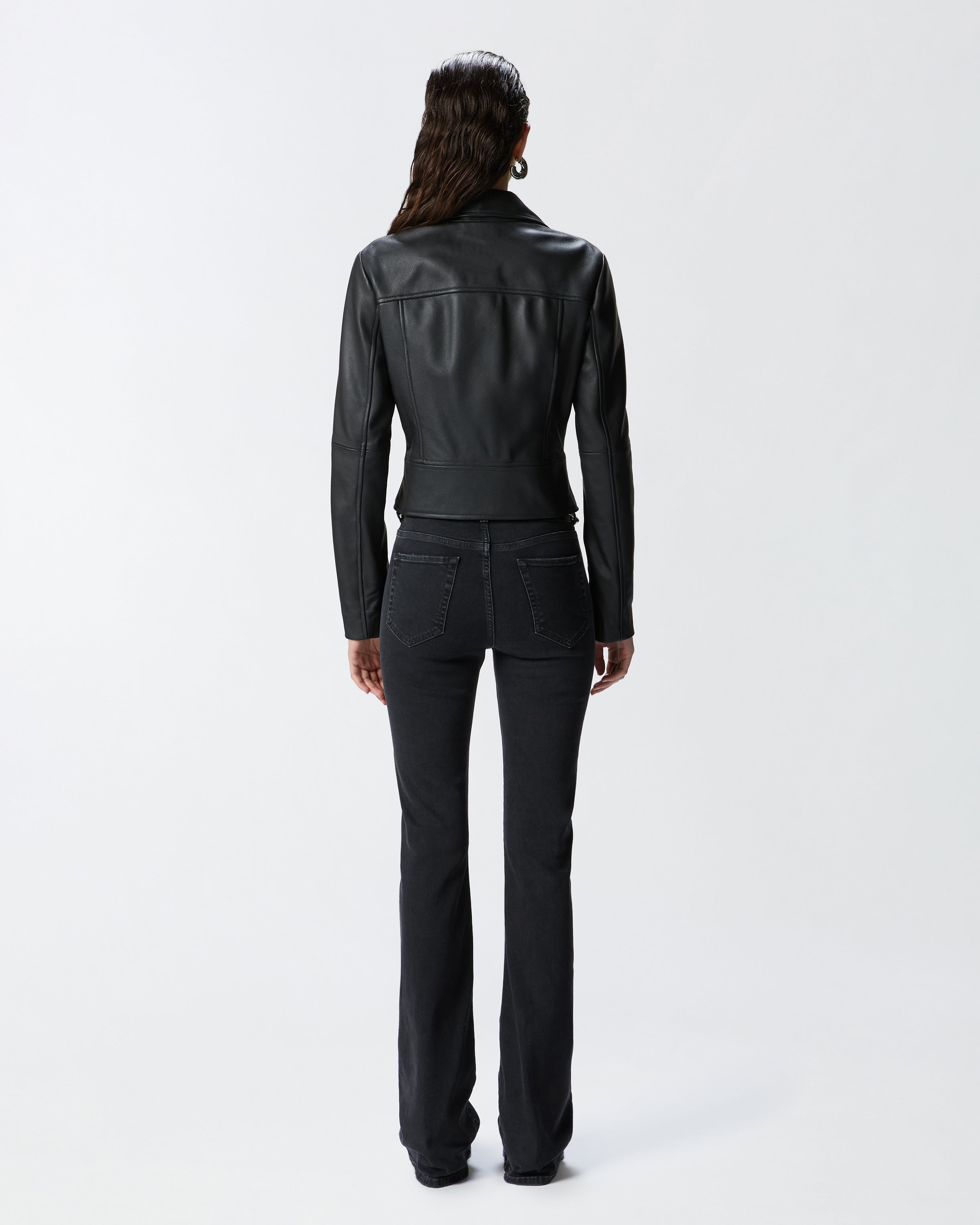 Cropped Leather Biker Jacket in Nappa