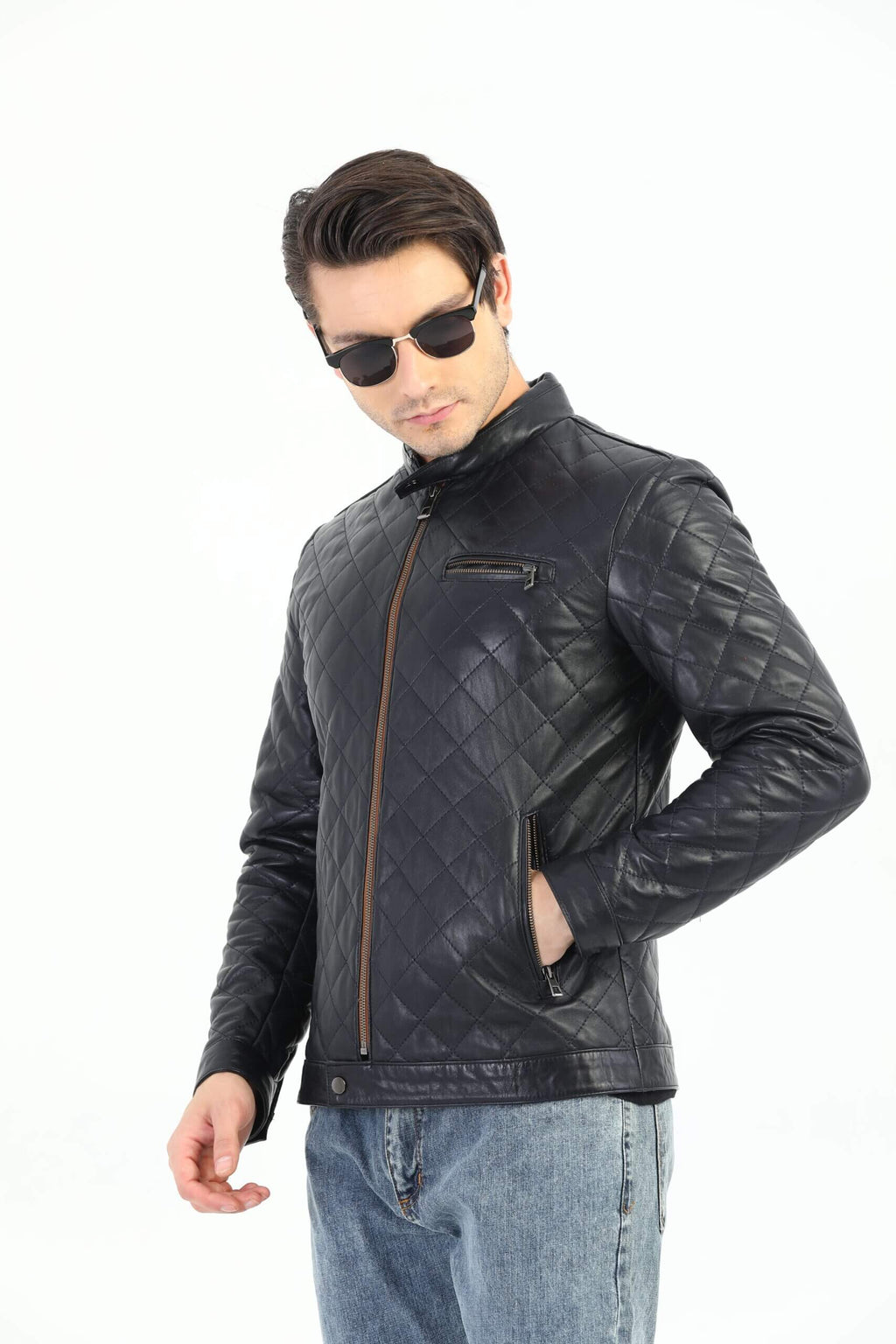HB INDUSTRIES Leonardo Genuine Biker Leather Jacket Men's