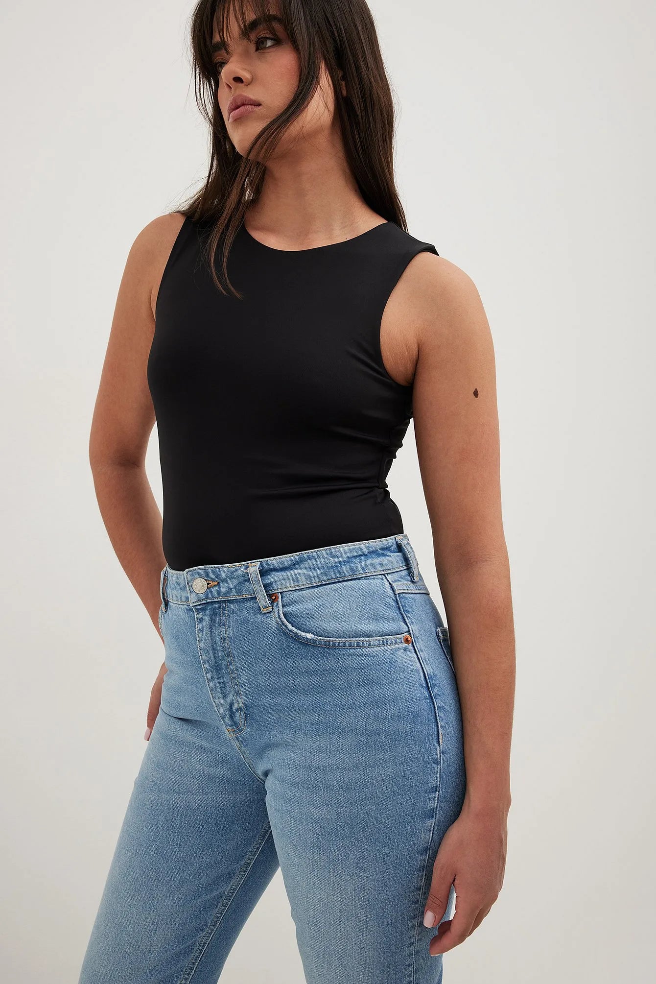 Light Blue Mom High Waist Jeans Folded Neatly