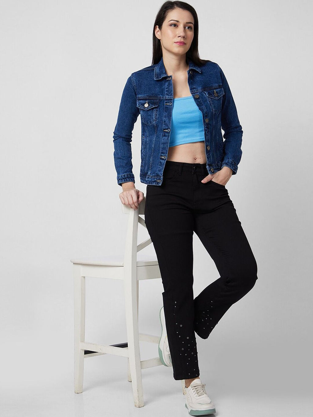 Washed Cotton Crop Denim Jacket for Women – Trendy Casual Outerwear in Pakistan | HB INDUSTRIES