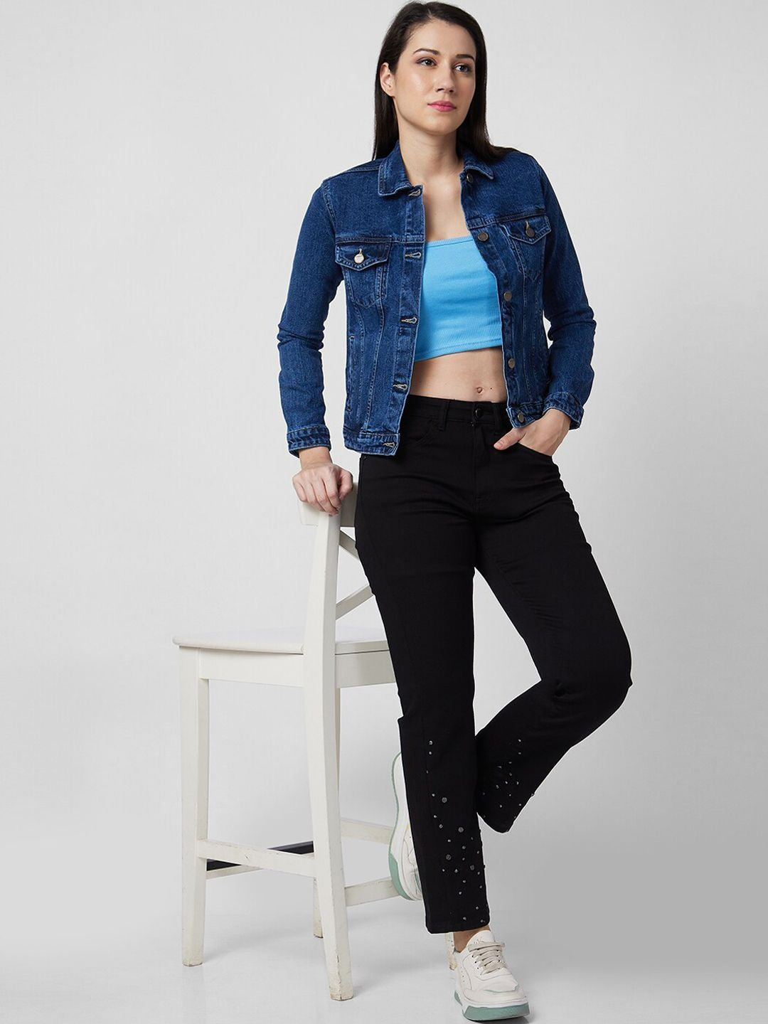 Washed Cotton Crop Denim Jacket for Women – Trendy Casual Outerwear in Pakistan | HB INDUSTRIES