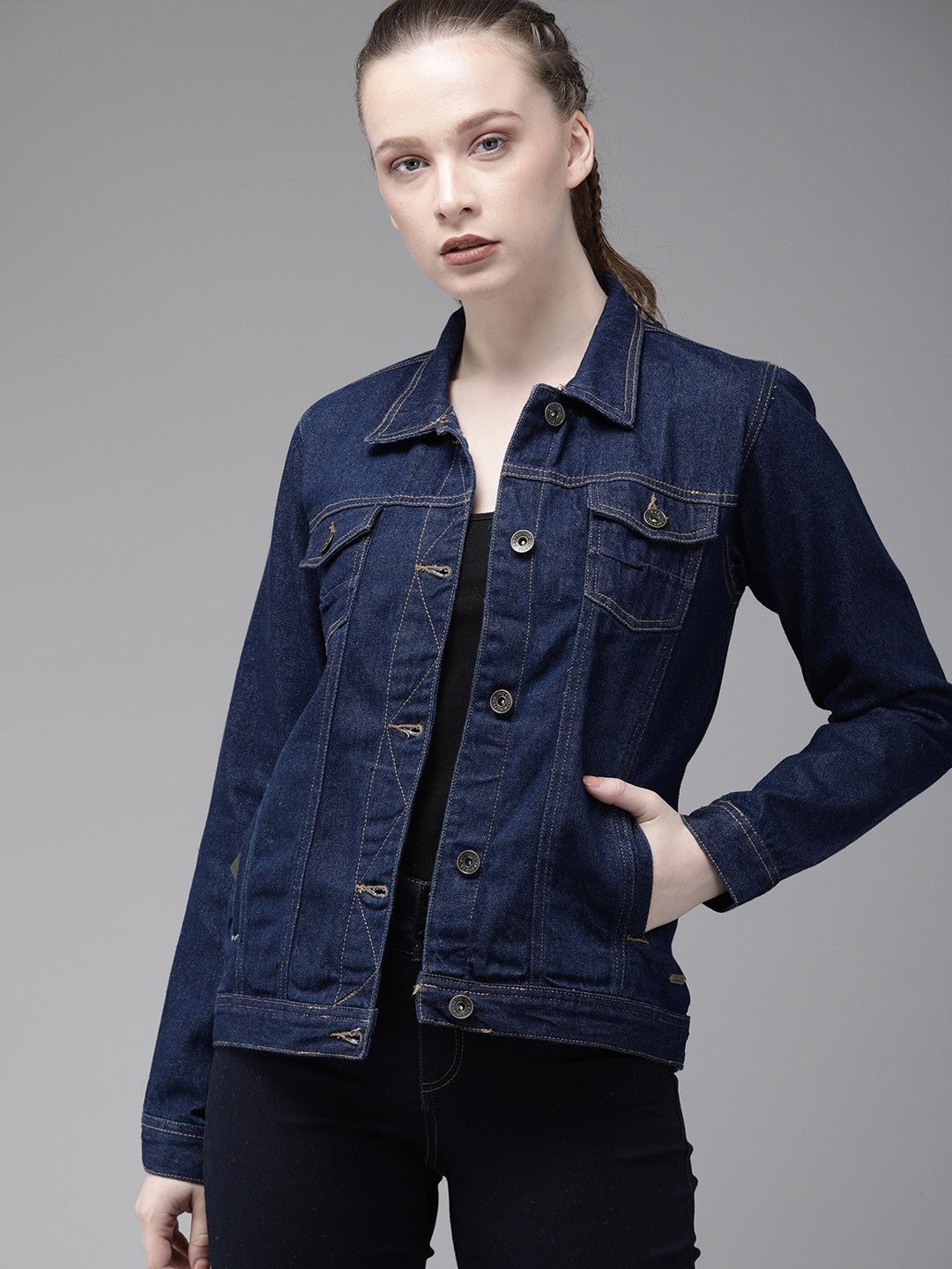 The Lifestyle Co Women Blue Solid Denim Jacket