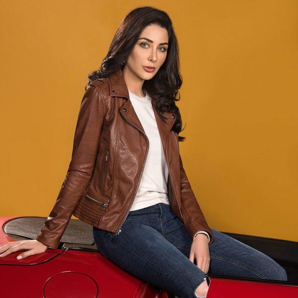 Cognac Women Genuine Leather Jacket