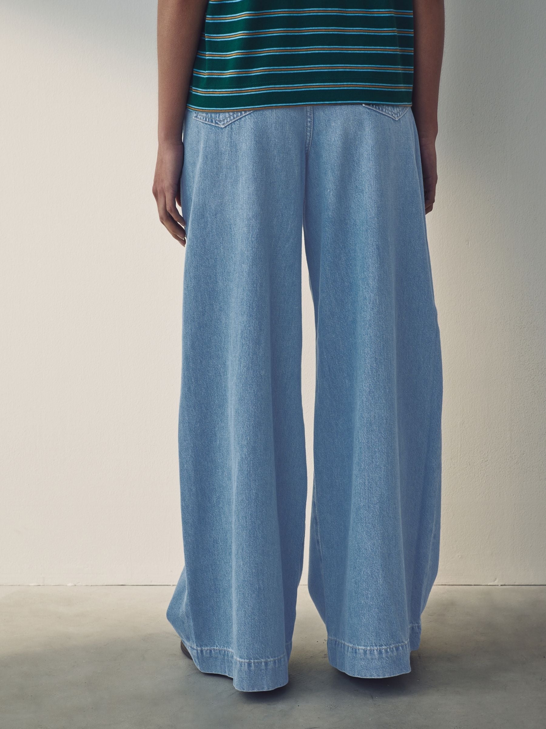 Women Mid Blue Palazzo Wide Leg 100% Cotton Jeans – Trendy Palazzo Denim for Pakistani Women | HB INDUSTRIES