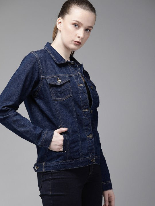 The Lifestyle Co Women Blue Solid Denim Jacket