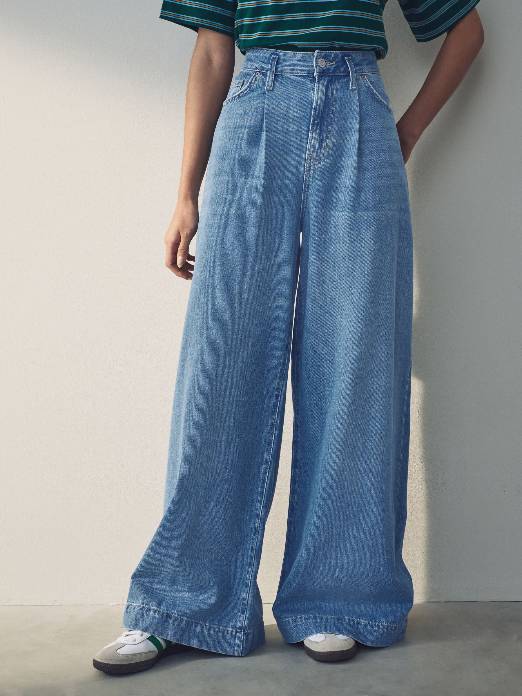Women Mid Blue Palazzo Wide Leg 100% Cotton Jeans – Trendy Palazzo Denim for Pakistani Women | HB INDUSTRIES