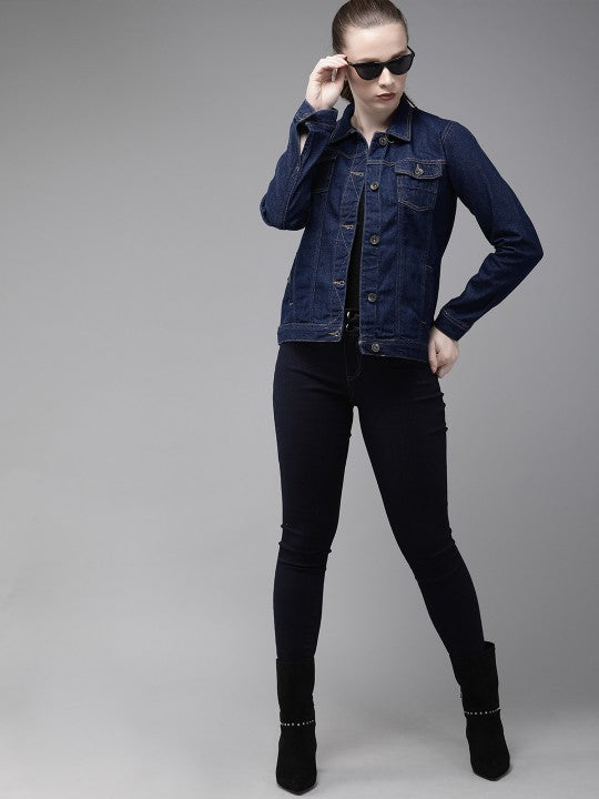 The Lifestyle Co Women Blue Solid Denim Jacket