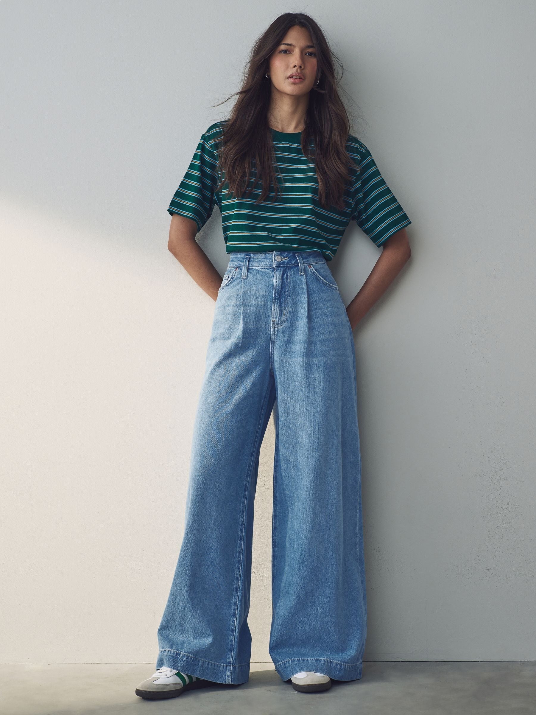 Women Mid Blue Palazzo Wide Leg 100% Cotton Jeans – Trendy Palazzo Denim for Pakistani Women | HB INDUSTRIES
