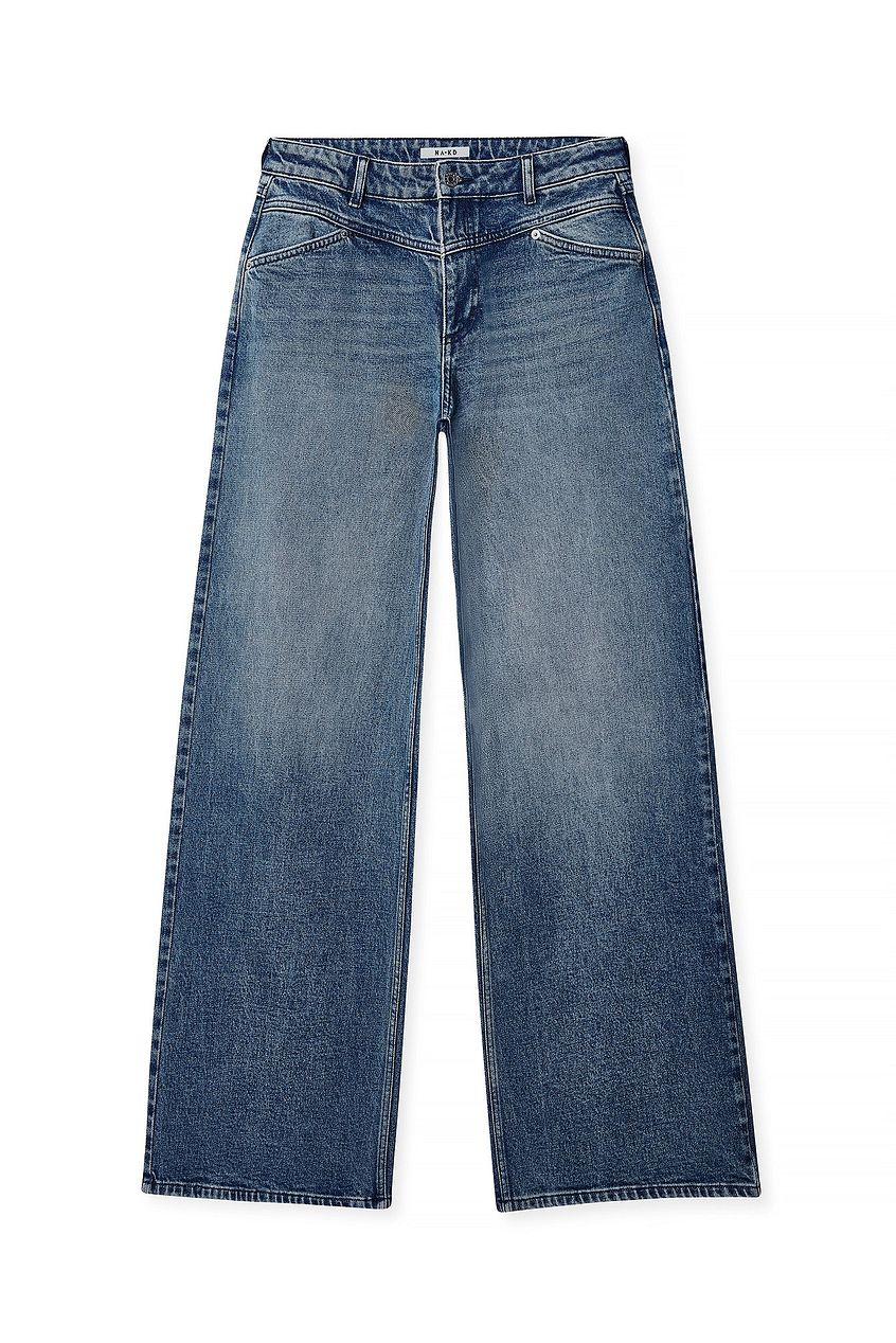 Women Low Waist Wide Leg Jeans with Seam Details – Trendy Low-Rise Baggy Denim, Structured Seams for Shape | DOCACCA