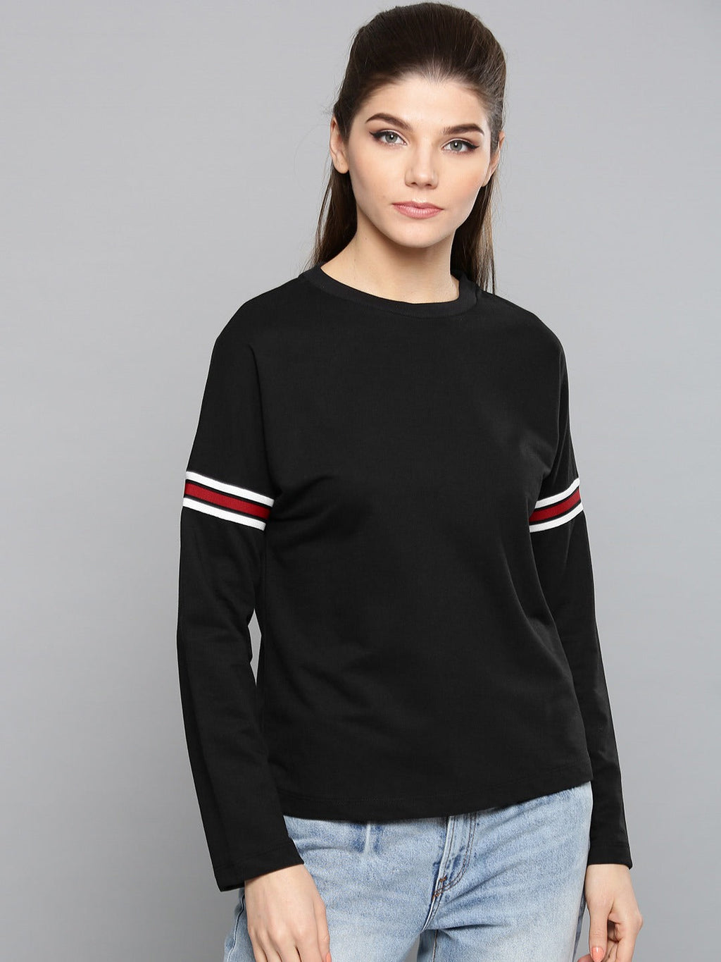 Ace Printed Stripe Sleeves Womens Sweatshirt