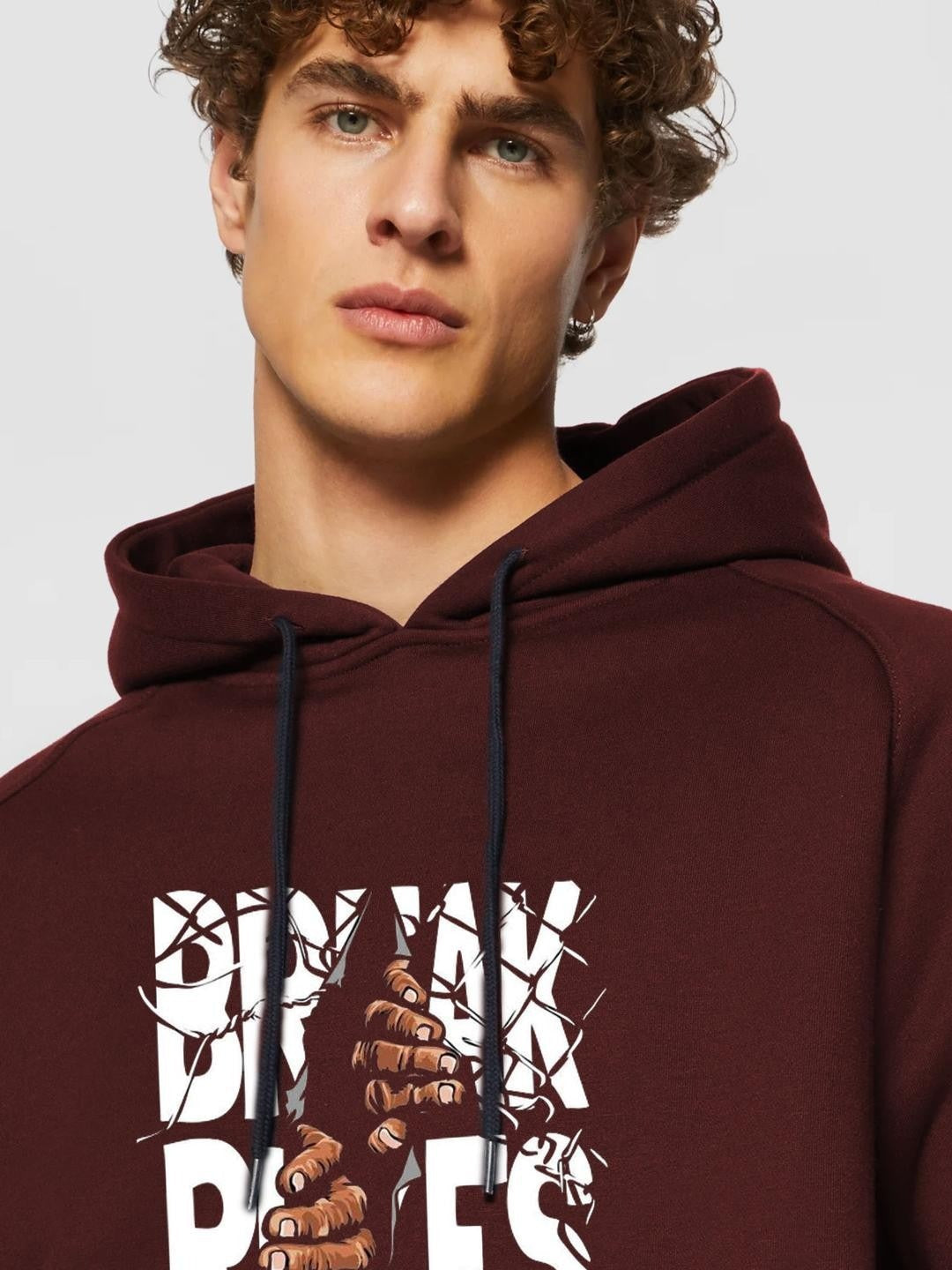 Men Maroon Printed Hooded Sweatshirt – Trendy Winter Hoodie Online in Pakistan