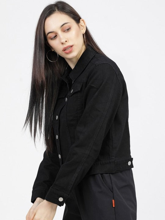 Women Black Solid Jacket – Sleek Lightweight Outerwear for Pakistan | DOCACCA