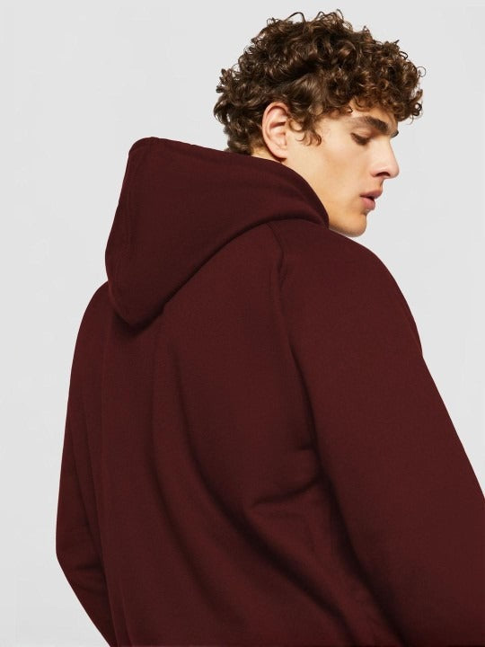 Men Maroon Printed Hooded Sweatshirt – Trendy Winter Hoodie Online in Pakistan