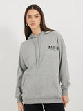 Women’s Longline Slogan Print Pullover Hoodie — Regular Fit with Kangaroo Pocket | HB INDUSTRIES Pakistan